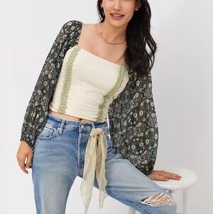 Anthropologie Forever that Girl Smocked Balloon-Sleeve Top Cotton